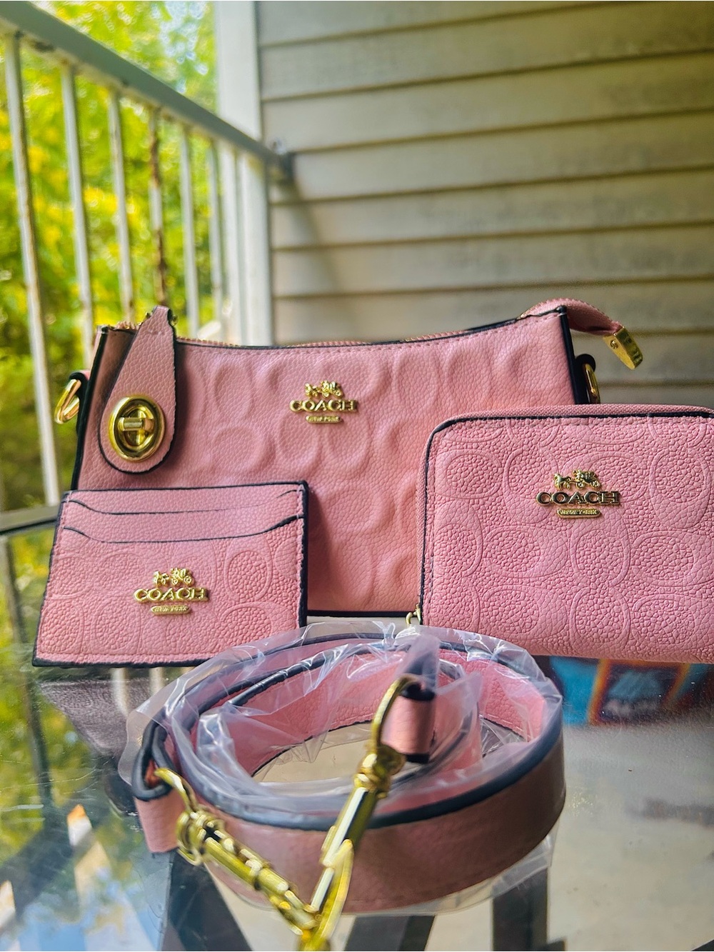COACH Pink Pebbled Leather Set